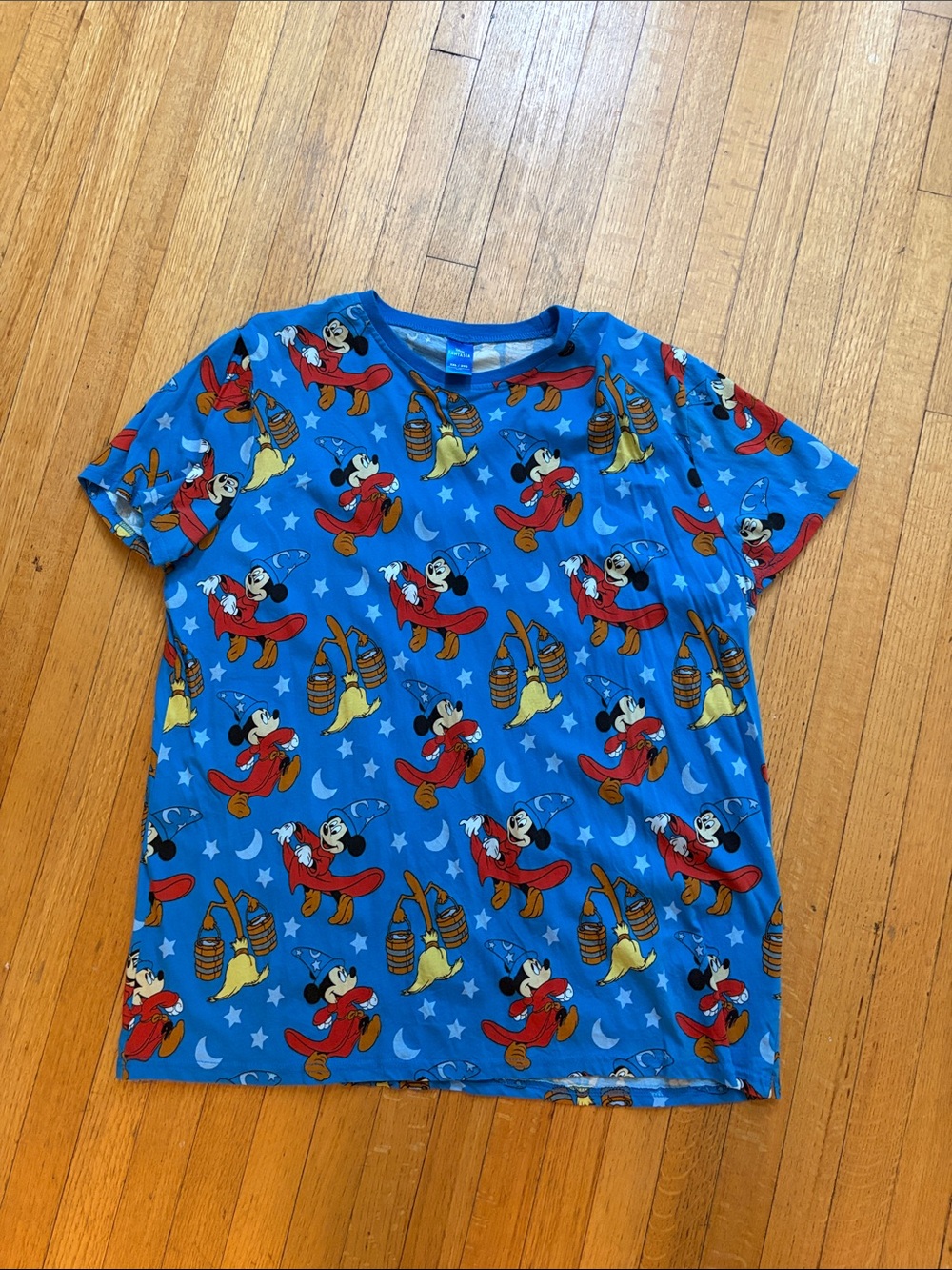 Disney Blue Short Sleeve Tee with Red & Yellow Sorcerer Mickey Print